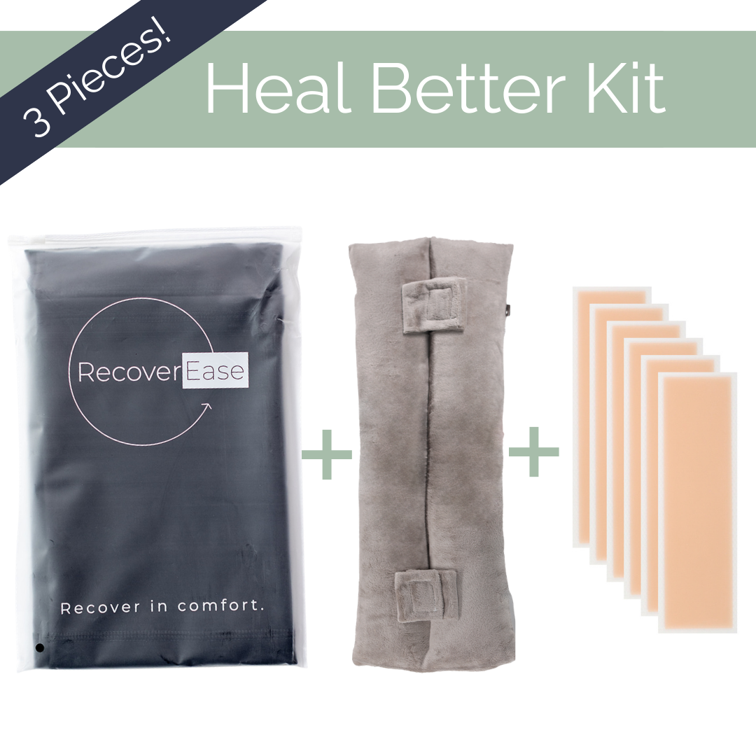 3-Piece Heal Better Kit: Post-Surgical Garment + Seatbelt Relief Pillow + Scar Strips