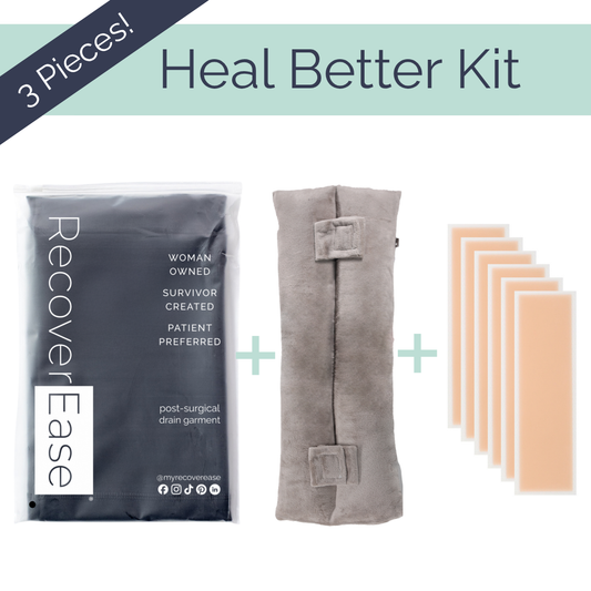 3-Piece Heal Better Kit: Post-Surgical Garment + Seatbelt Relief Pillow + Scar Strips